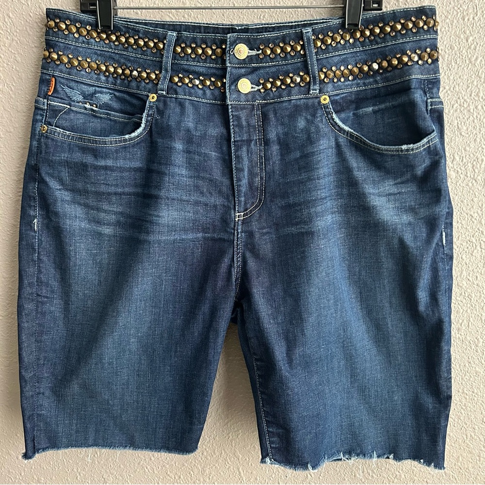 Robin’s Jeans Y2K Vintage Studded Waist Denim Bermuda‎ 8.5” Cutoff Shorts